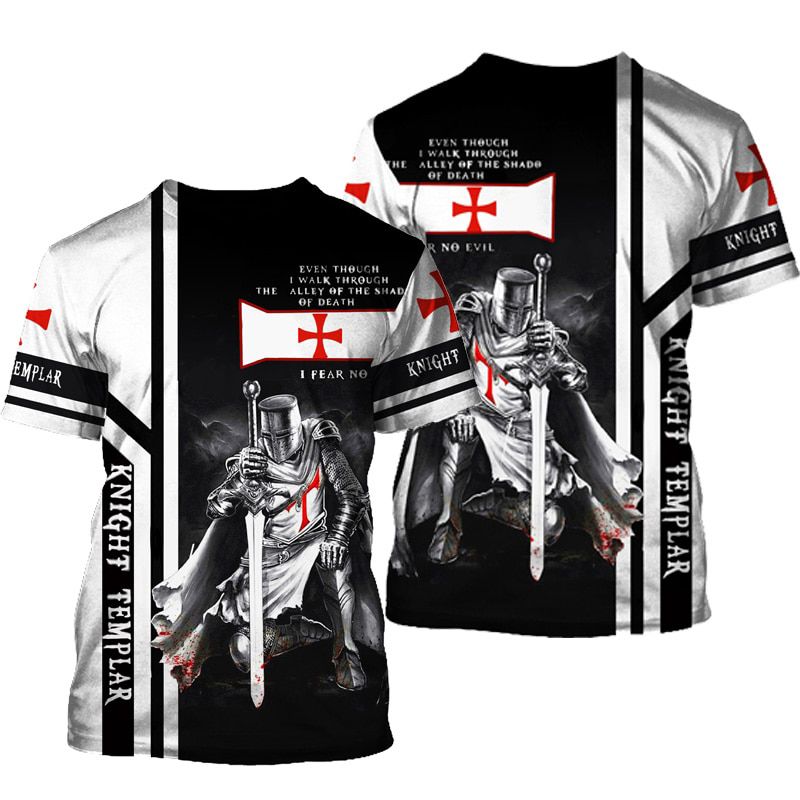 Crusader knight printing  Outdoor T-Shirt Retro Style European And American Street Short Sleeve Fashion O-Neck Oversized T-Shirt
