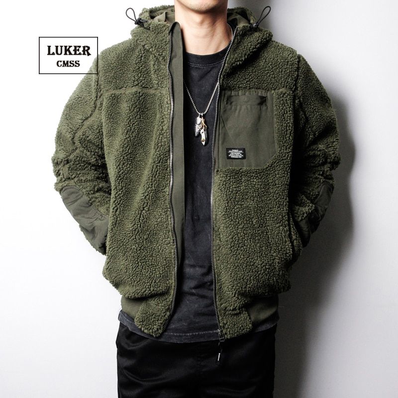 LUKER CMSS Winter Men Hooded Parkas Coat Windproof Warm Thick Zipper Jacket Coats Male Polar Fleece Embroidery Black Outwear