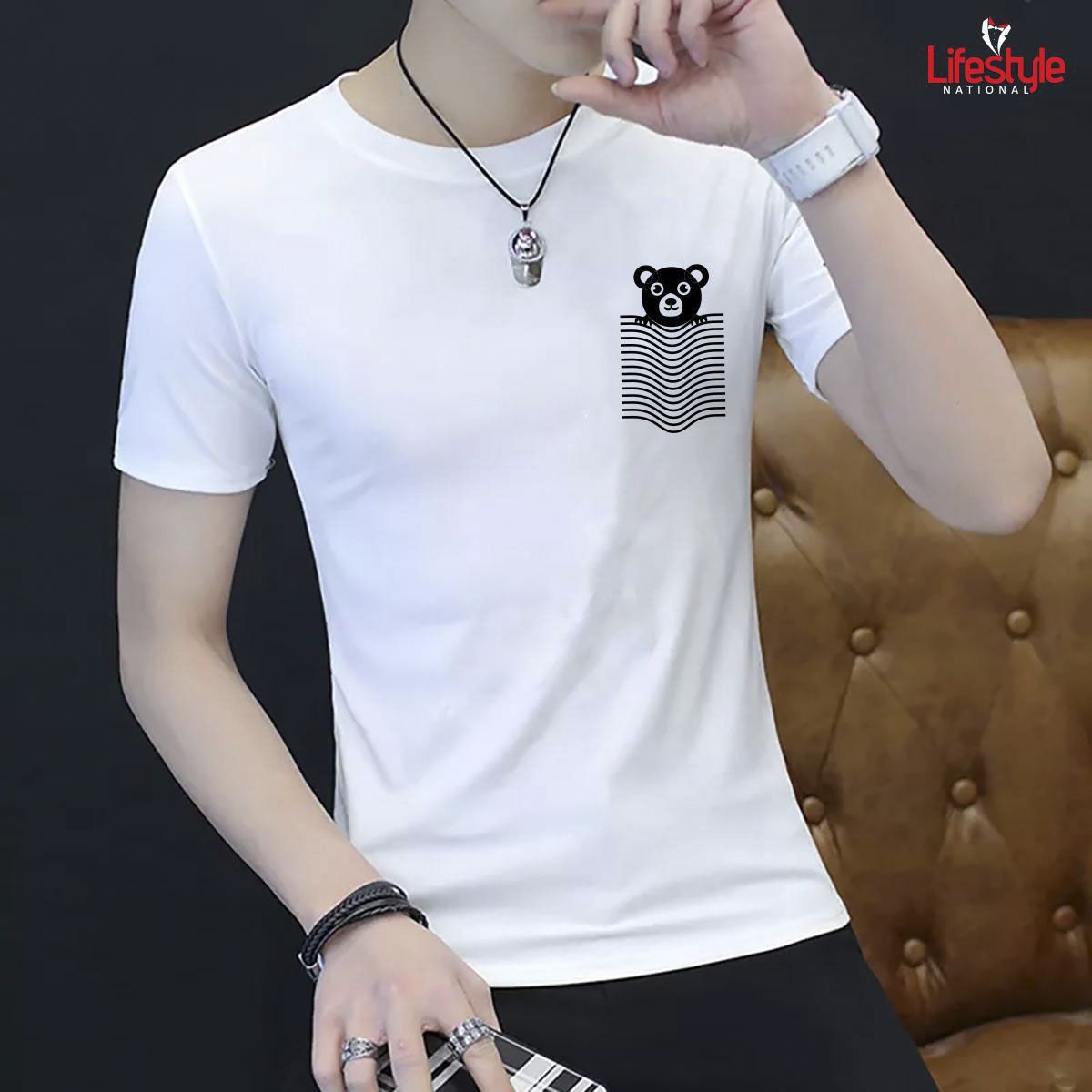 White Cotton Half Sleeve T-Shirt for Men Code- LN5065T