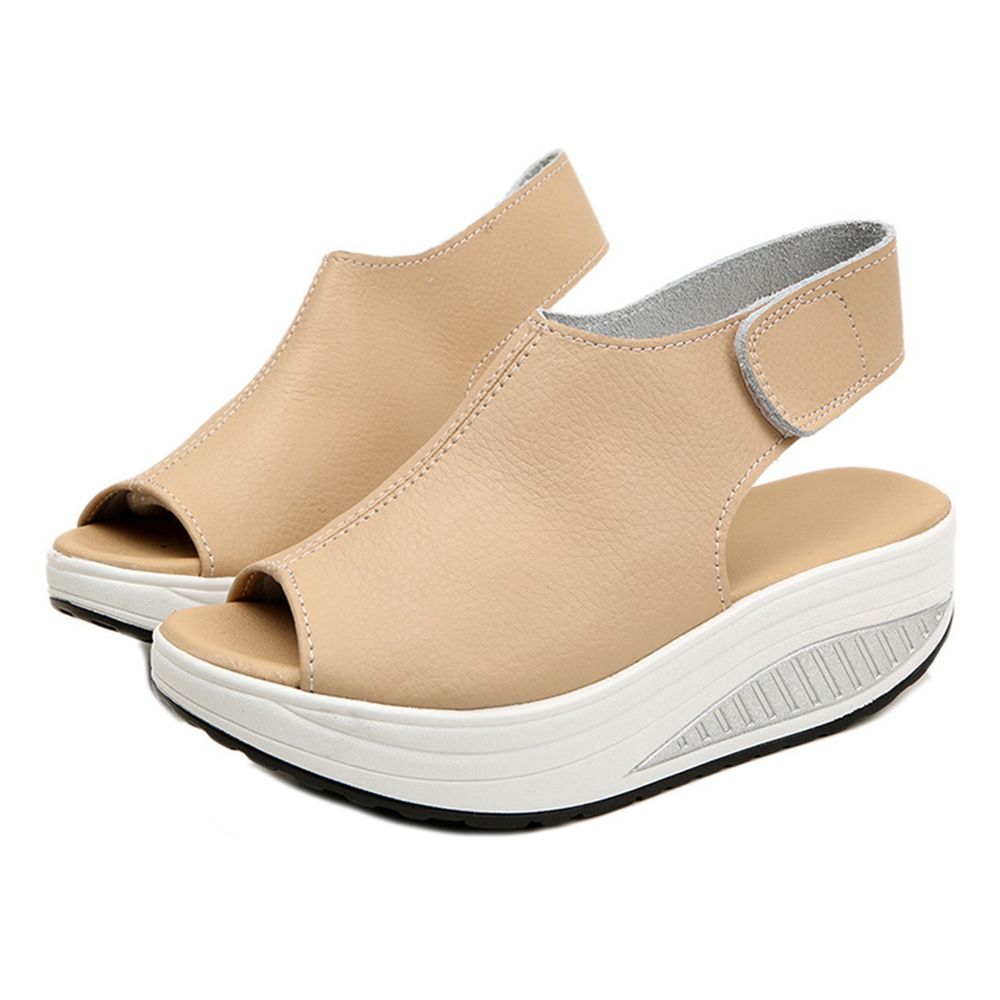 OIMG Women'S Summer Fashion Faux Leather Peep Toe Wedge Sandals Platform Swing Shoes