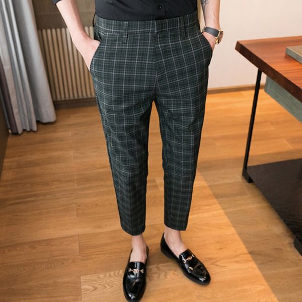 2021 Spring Business Casual Pants Korean version Nine Pants Fashion Man Plaid Trousers Men High-Quality Social Slim Suit Pants