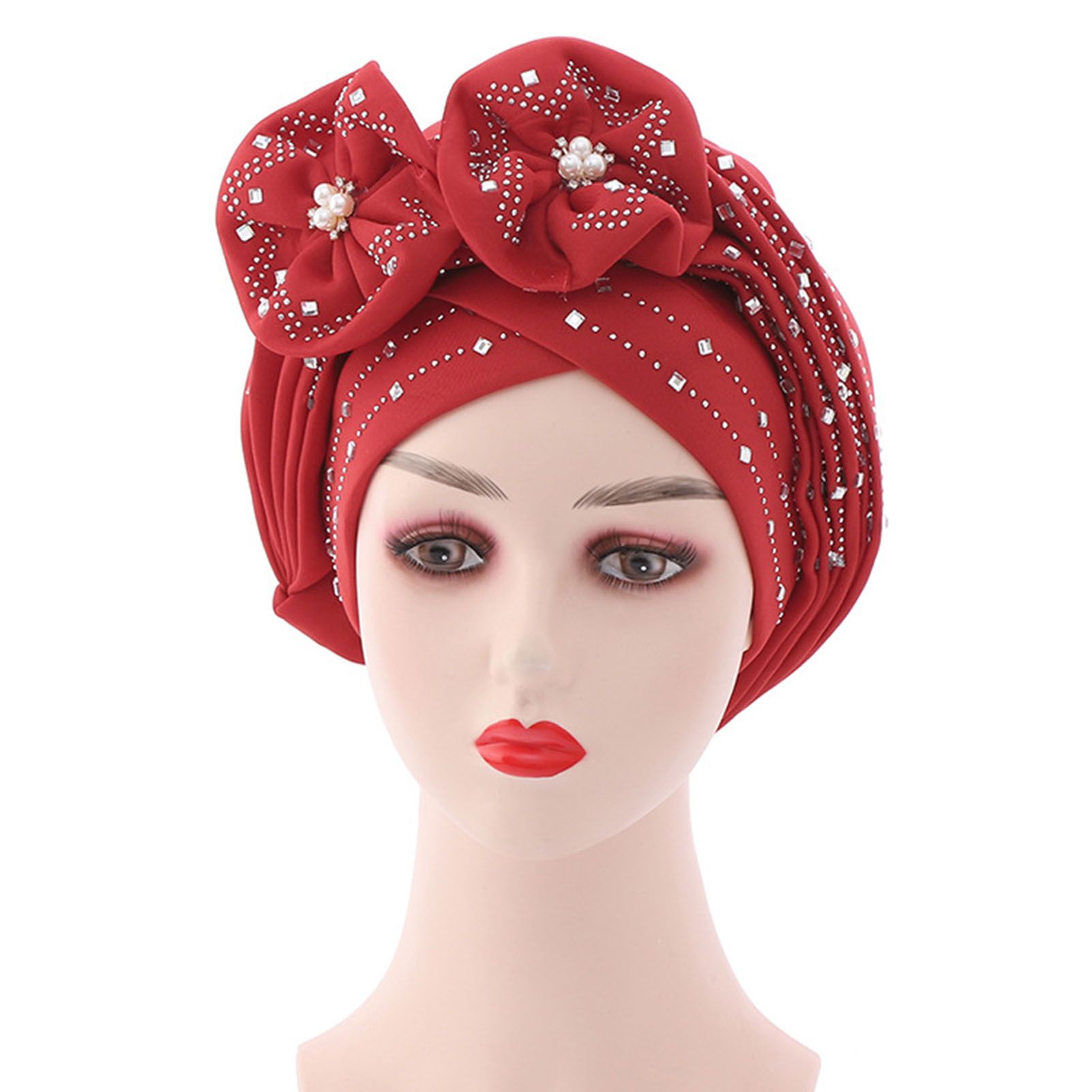 Shiny Lady African Headtie Skin-friendly Rhinestone Knot African Headwrap for Daily Life