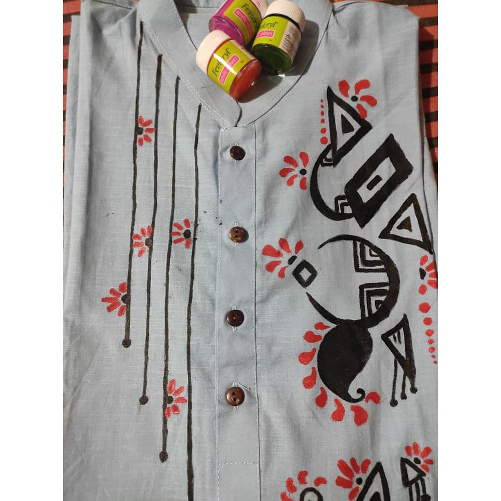White Khadi Hend Print Panjabi For Men