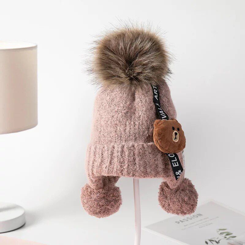 2-6 years cute bear baby knitted winter hat girl boy kids soft warm beanie crochet elastic knit hat chrildren casual hat
