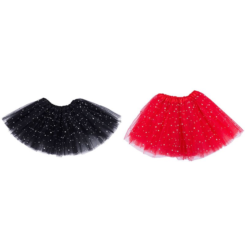 2x Smart Baby Girl Clothes Stars Sequins Mini Dress Ballet Dance Fluffy Tutu Skirt Red & Black