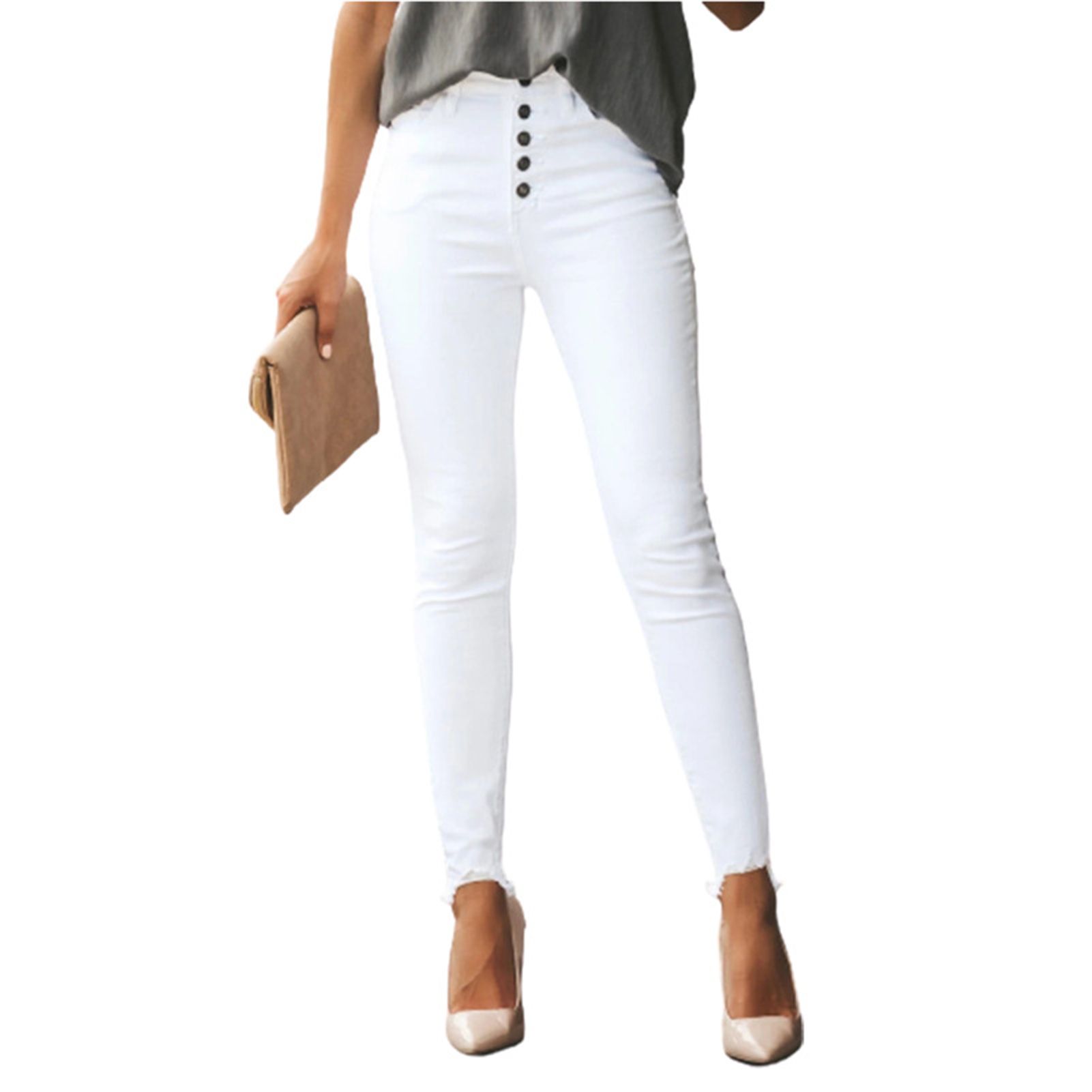 Pencil Pants Ankle-Length Pure Color Stretchy Skinny Pants