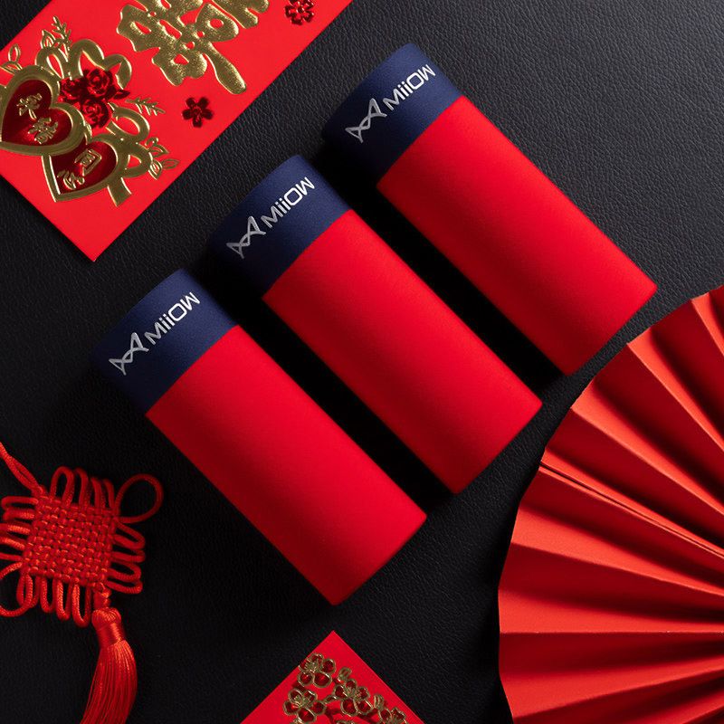 CMENIN MiiOW 3Pcs New Year Red Organic Cotton Men Underwear Boxer Shorts Comfortable Underpants Male Panties Trunks M3504