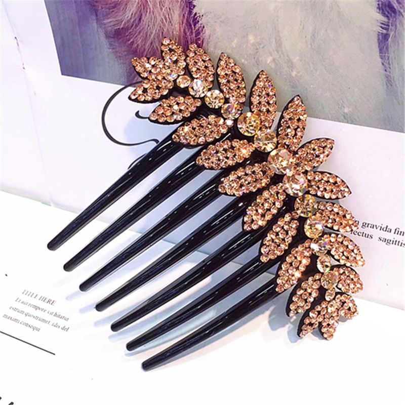 Wild Leaf rhinestone hairclip comb style For Women