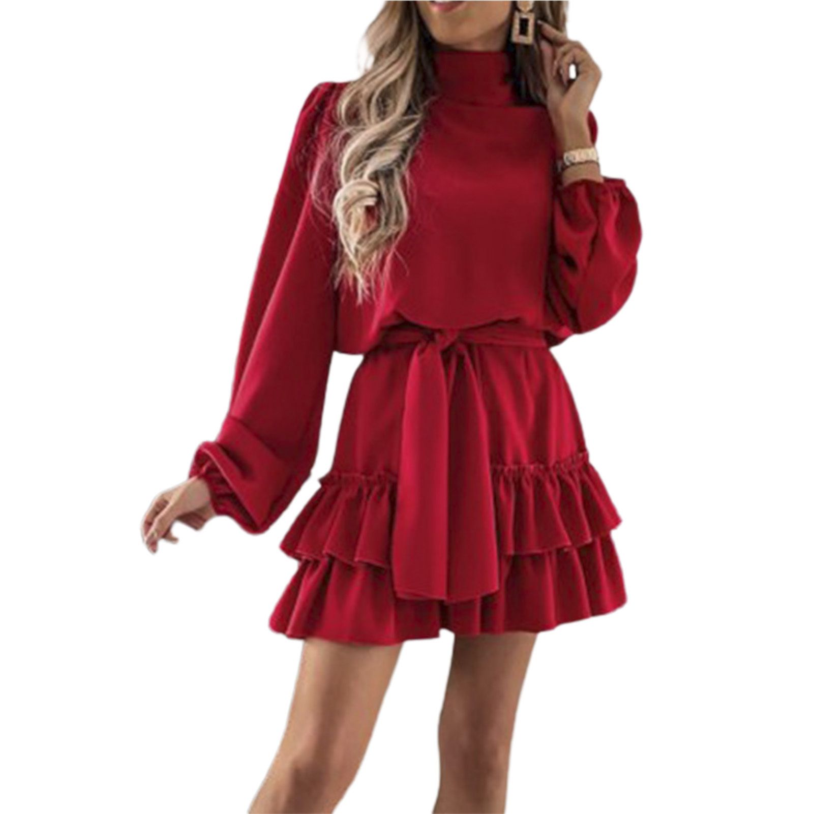 Sweet Dress Long Sleeve Stretchy Le-up Dress