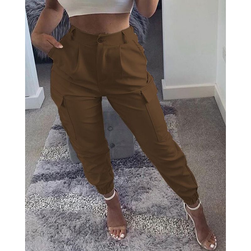 Sports Zipper Pocket Design Casual Pants Without BeltLeggingPocket Design High Waisted Casual Pants