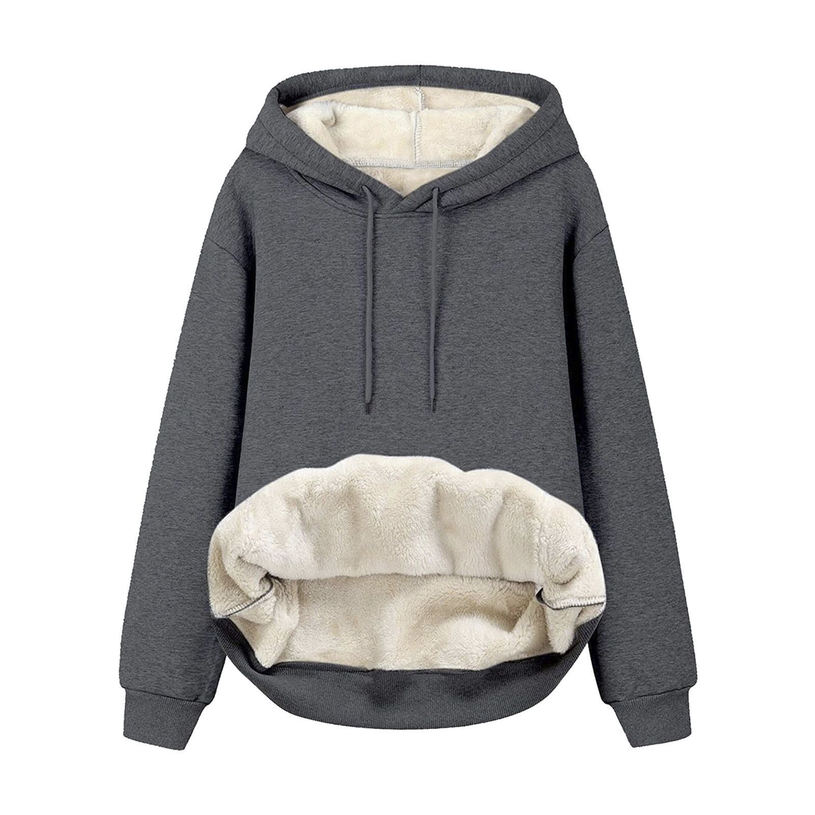 Women Sweatshirt Long Sleeve Wear-resistant Pure Color Hoodie