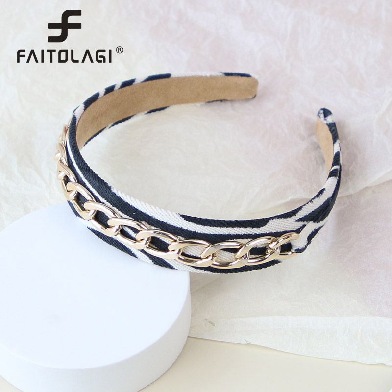 Chain Leopard Hairbands Women Headbands Vintage Braided Wide Side Knotted Alloy Hair Hoops Girls Hair Accessories