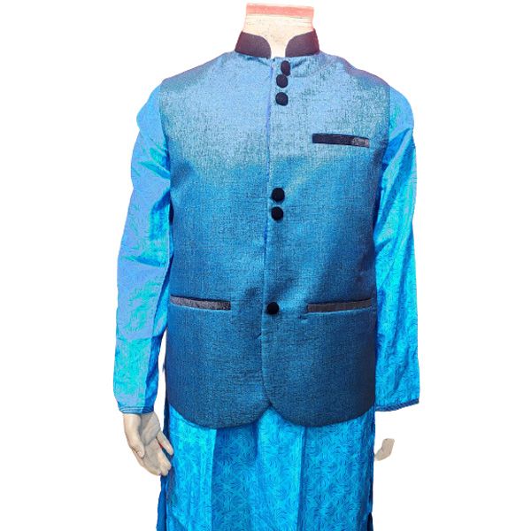 Indian Fabric Katan Koti Waistcoat Vest For Men Blue Color