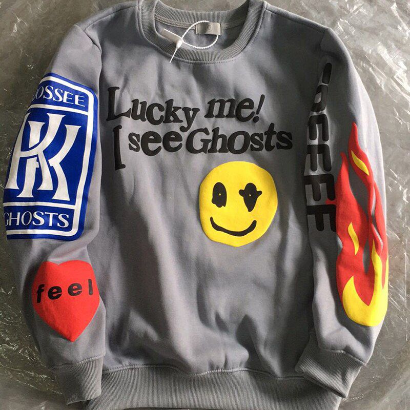 Foam 3d Kanye West Lucky Me i See Ghosts Hoodie Men Women Cotton Casual Fashion Winter Smiley Face Sweatshirts