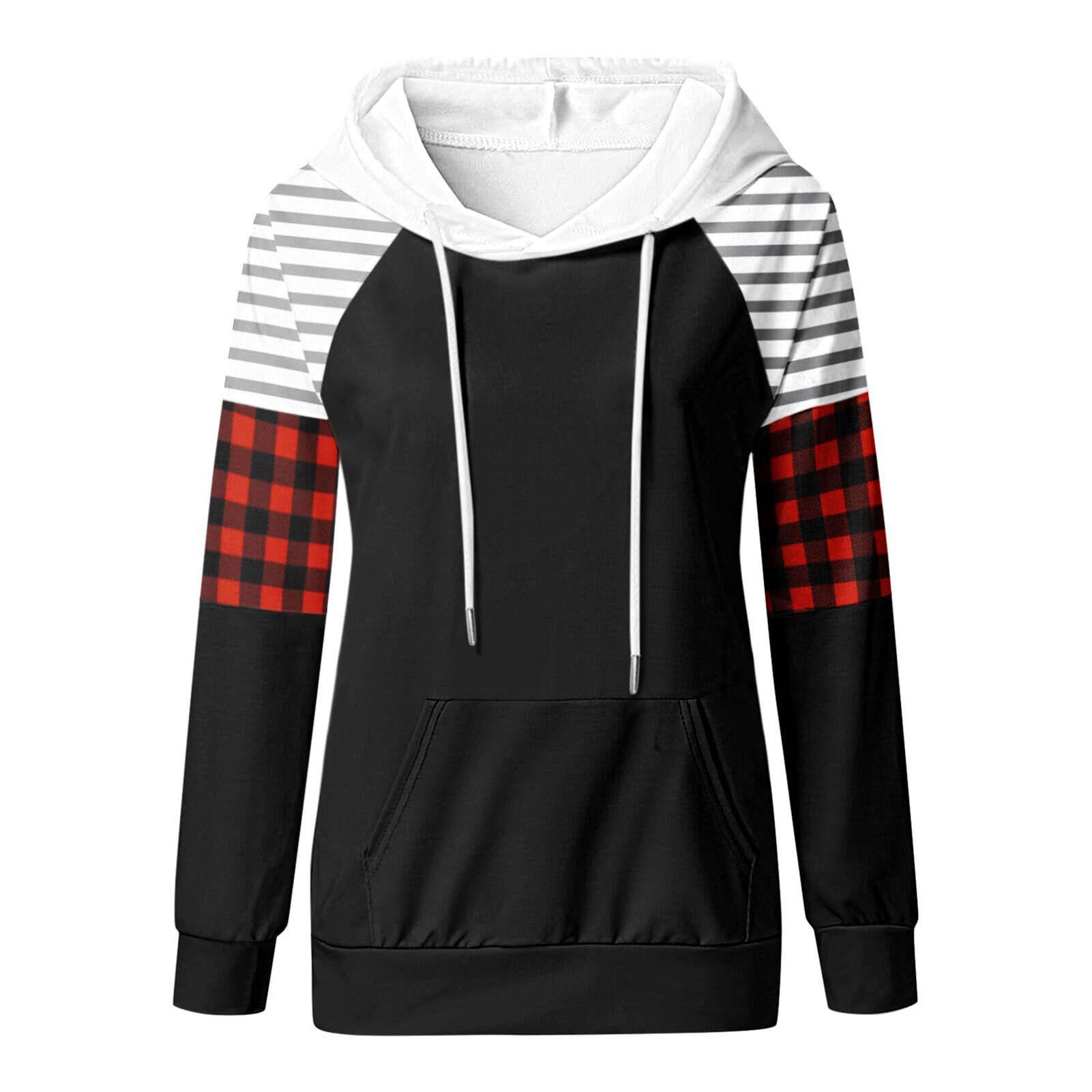 Female Hoodie Fashionable Drawstring Patchwork Sport Hooded Sweatshirt