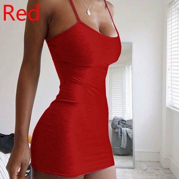 Spaghetti Strap Camisole Mini Dress Women Plus Size Bodycon Vestidos Summer  Low Cut Sleeveless Solid Color Party Club Dress