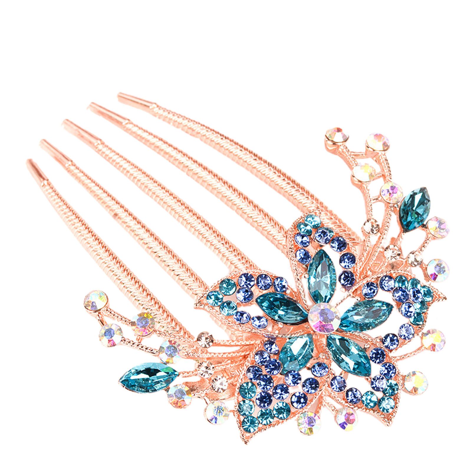 Rhinestone Hair Comb Vibrant Color Wedding Girls Hair Clip Leaves