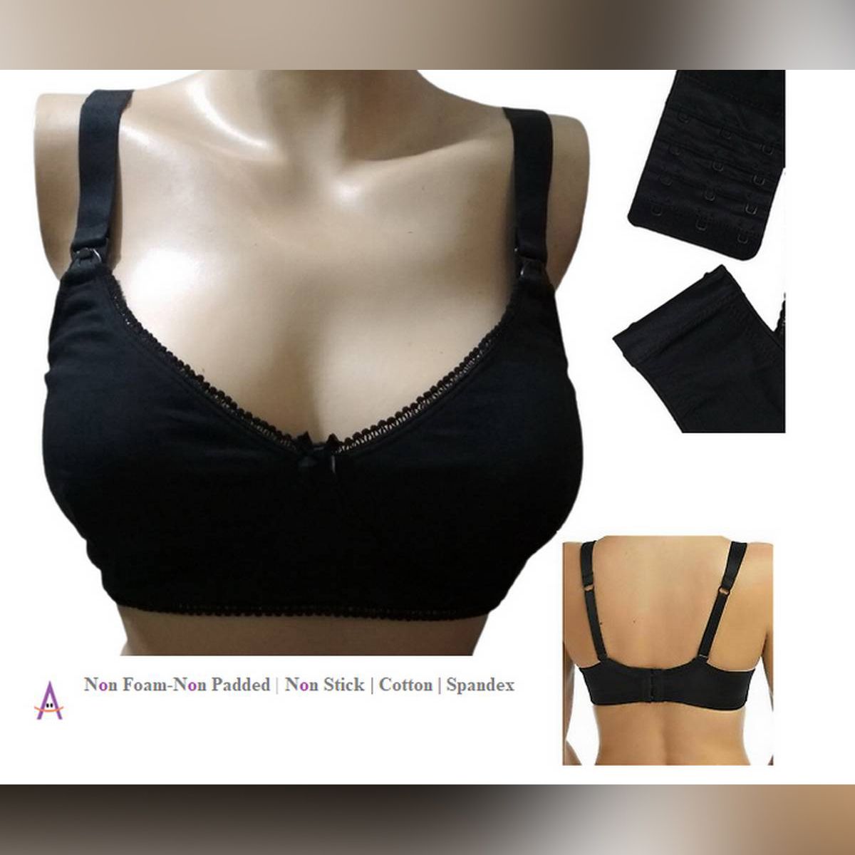 Non Stick Wire free Foam Less Black Cotton with spandex Bra for women