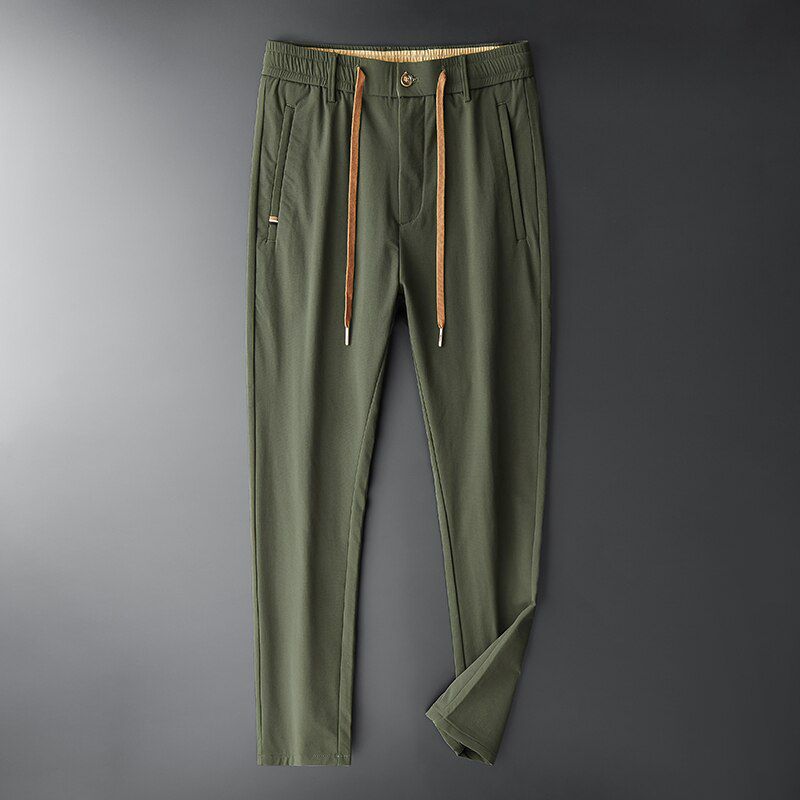 Autumn Black Pants Men New Zip Drawstring Casual Trousers Male Thick Soft Anti-wrinkle Elastic Waist Men Pants