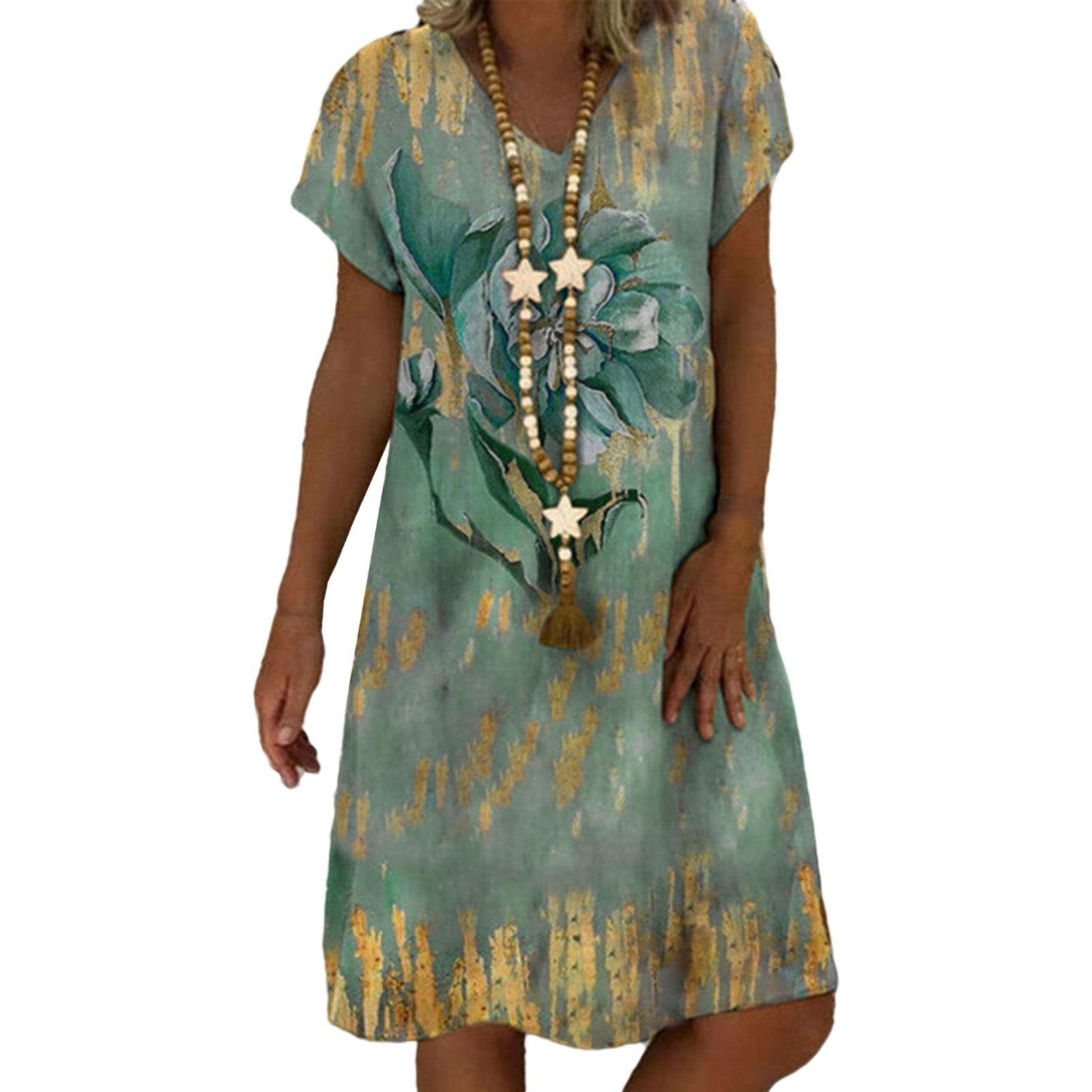 Summer Dress Flower Print Comforle Lady Dress