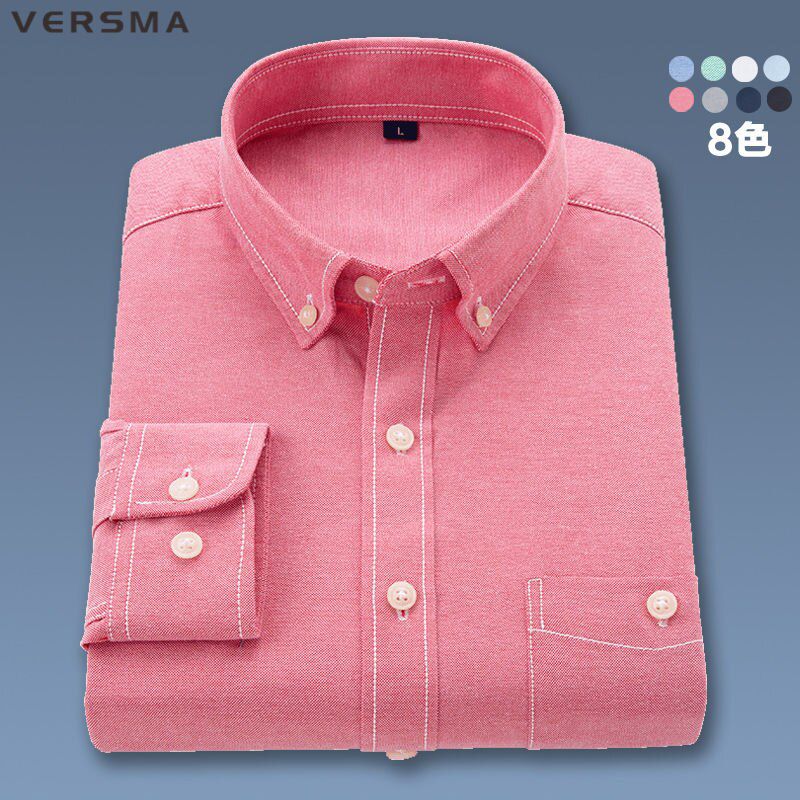 VERSMA Fashion Brand Men Clothes Slim Fit Pink Mens Long Sleeve Shirt Men Solid Cotton Social Casual Tuxedo Shirt Plus Size 5XL