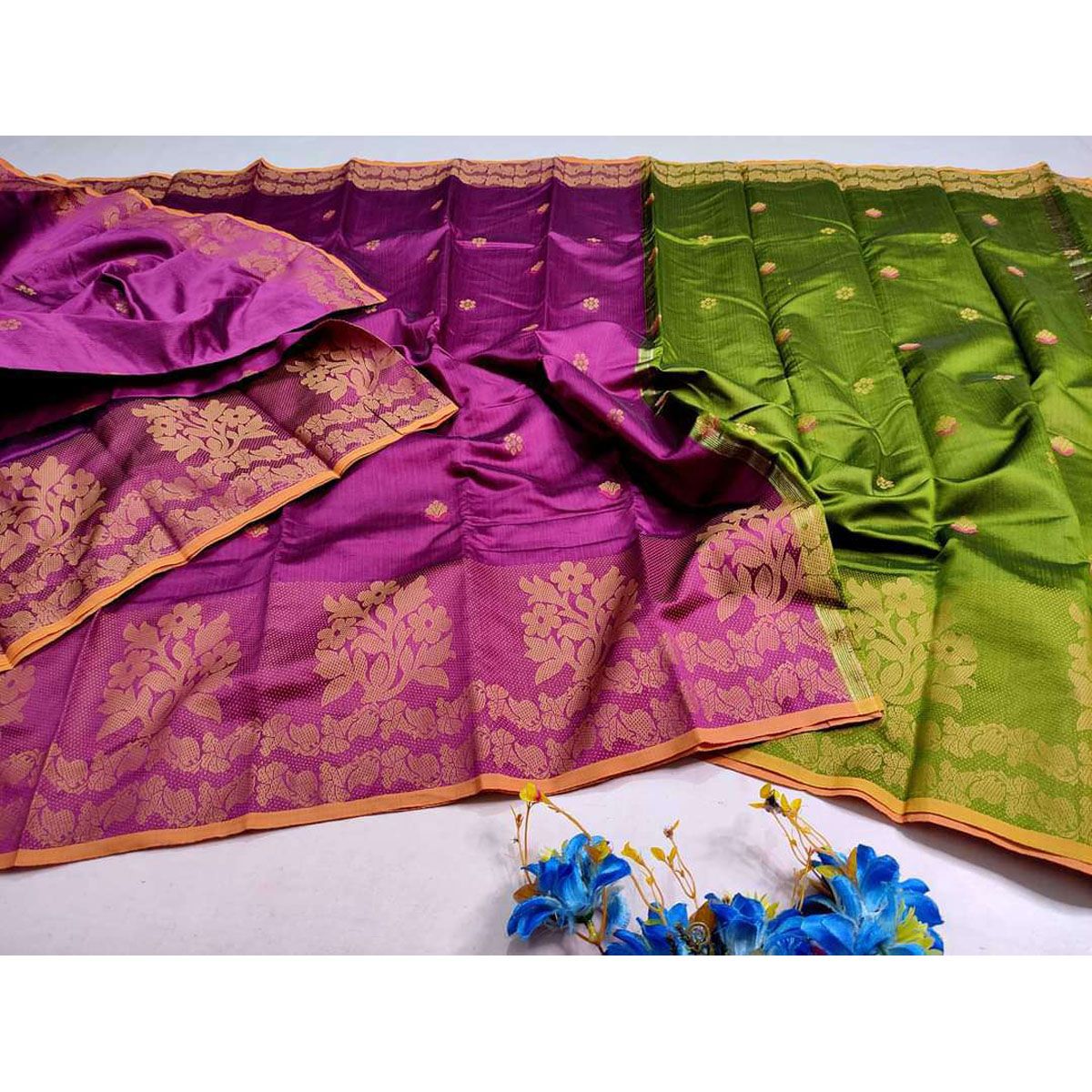 MultiColor HalfSilk Mina Kari Jamdani Saree for Women