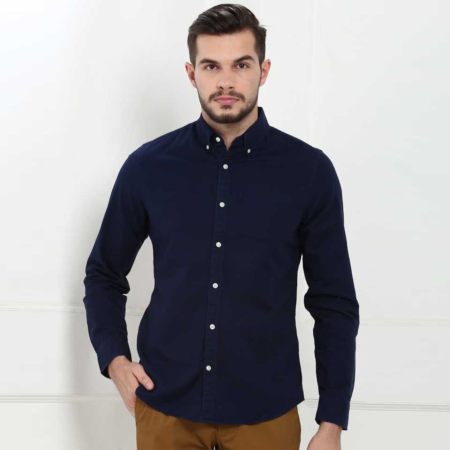 Deep Blue Cotton Casual Shirt for Men