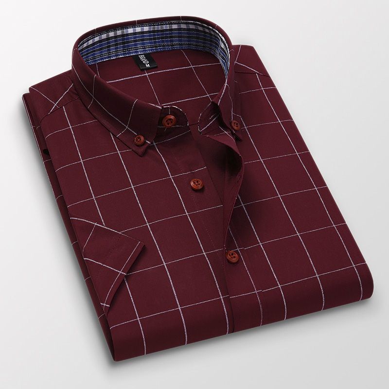 Men'S Business Formal Plaid Short Sleeve Shirt Korean Style Slim Classic Fashion Casual Thin Shirt Male Summer New Brand Tops