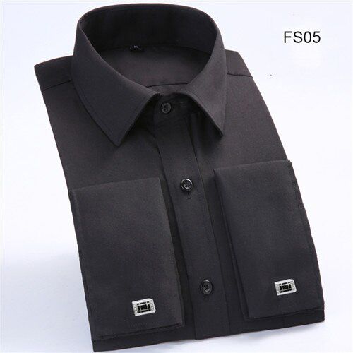 France cufflinks M to 6xl Striped/Twill Solid  Men dress shirt patchwork white square collar slim fit mens formal tuxedo shirts