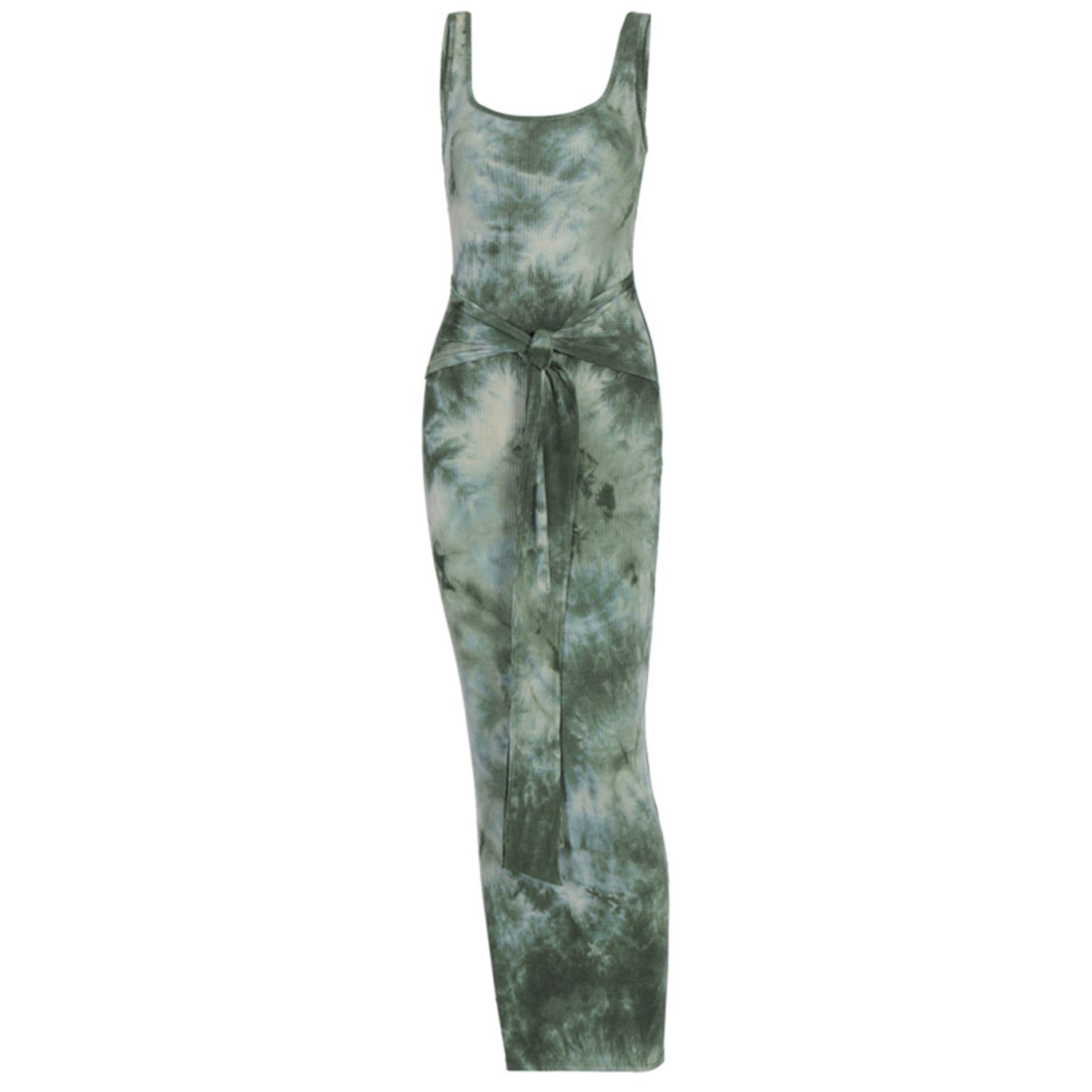 Female Dress, Tie-Dye Print U-Neck Sleeveless Dress One-Piece for Women, Pink/Army Green