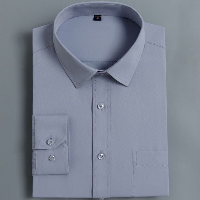 Men's Standard-fit Solid Basic Dress Shirts Patch Single Pocket Male Classic Business Social Long-sleeve White Office Work Shirt