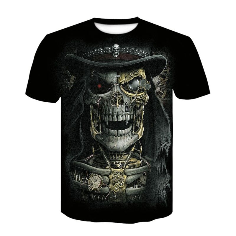Skull Rock Cool 3D T-shirt Men's Motorcycle Pu3D Printing T-shirt Men's T-shirt Summer Tops Men's Fashion