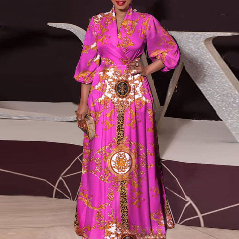 VONDA 2021 Women Long Dress  3/4 Sleeve Vintage Printed Pleated Dress Bohemian Vestidos Party Robe Woman Clothing Sundress