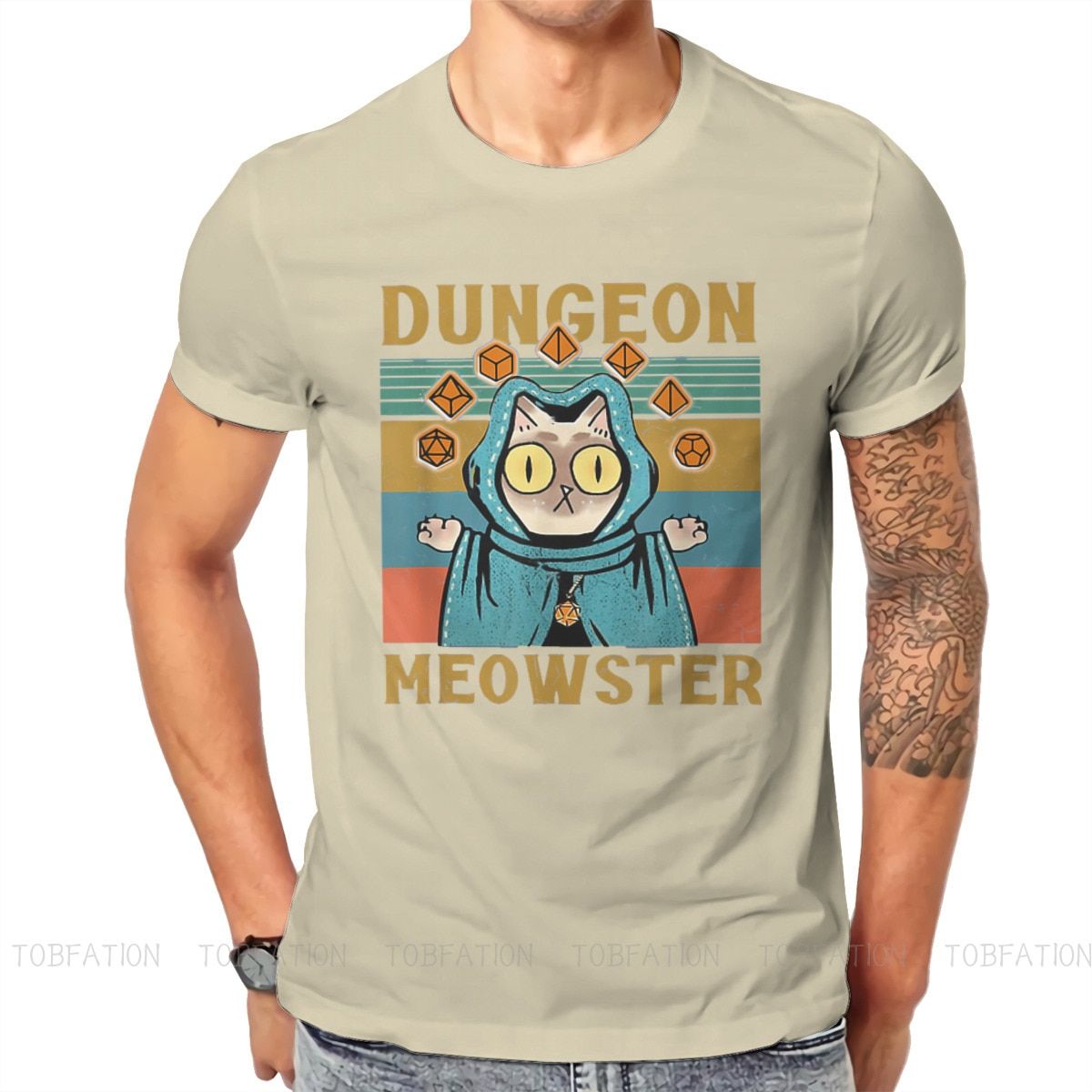 DnD Game Fabric TShirt Dungeon Meowster Classic T Shirt Oversized Men Clothes Design