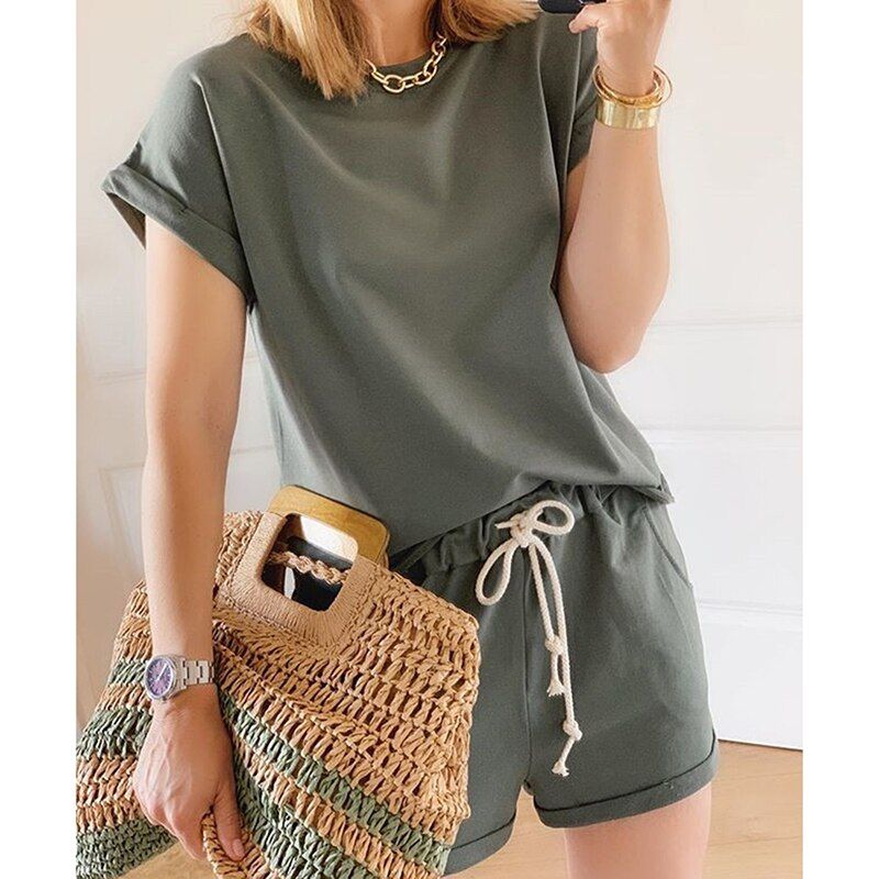 Summer Women's Pajamas Sleepwear Nightwear Long Sleeve Homewear Plus Size Short Pants Night Suit Pajamas Set