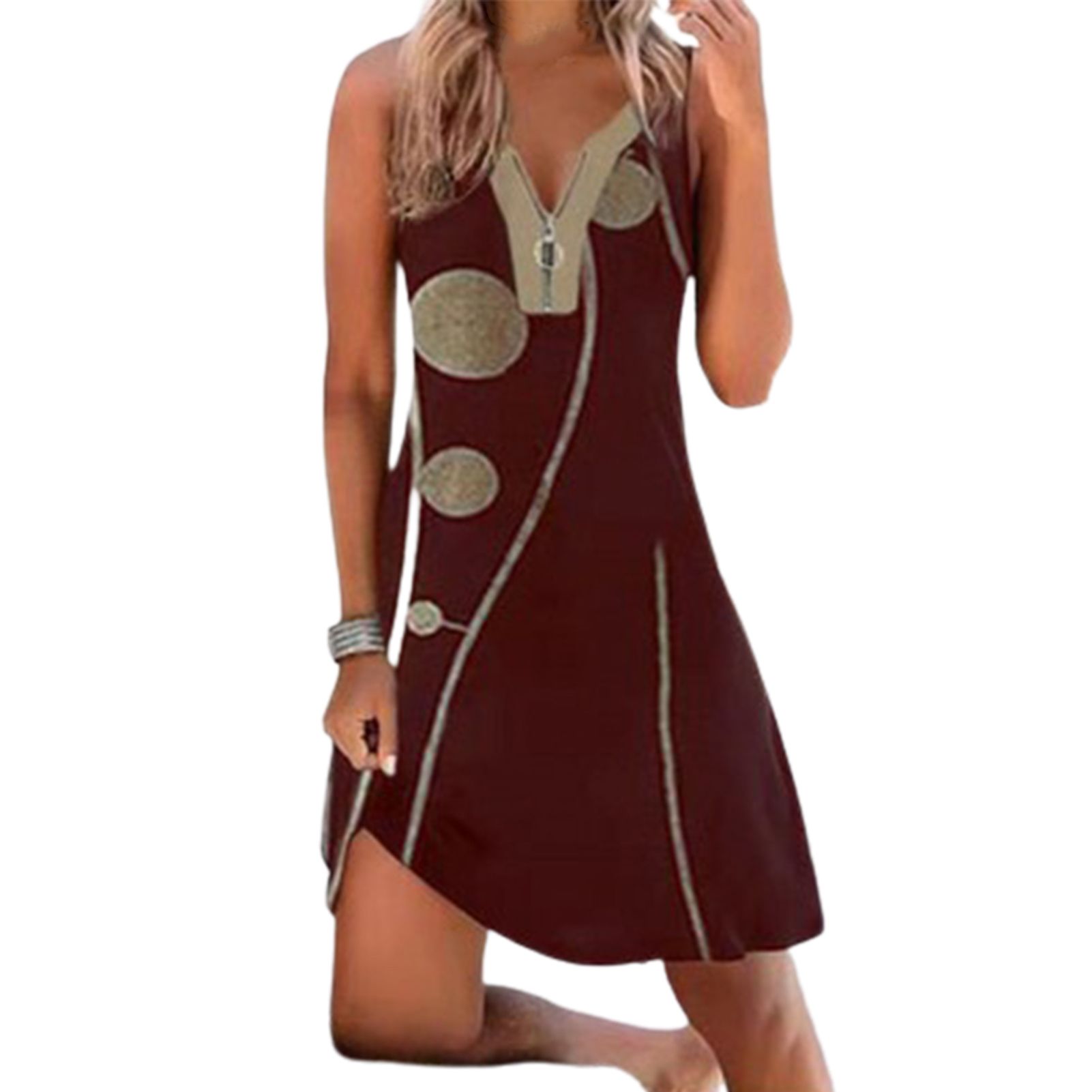 Sunnyheart Women Dress Fitted Zipper Neck Ladyni Dress