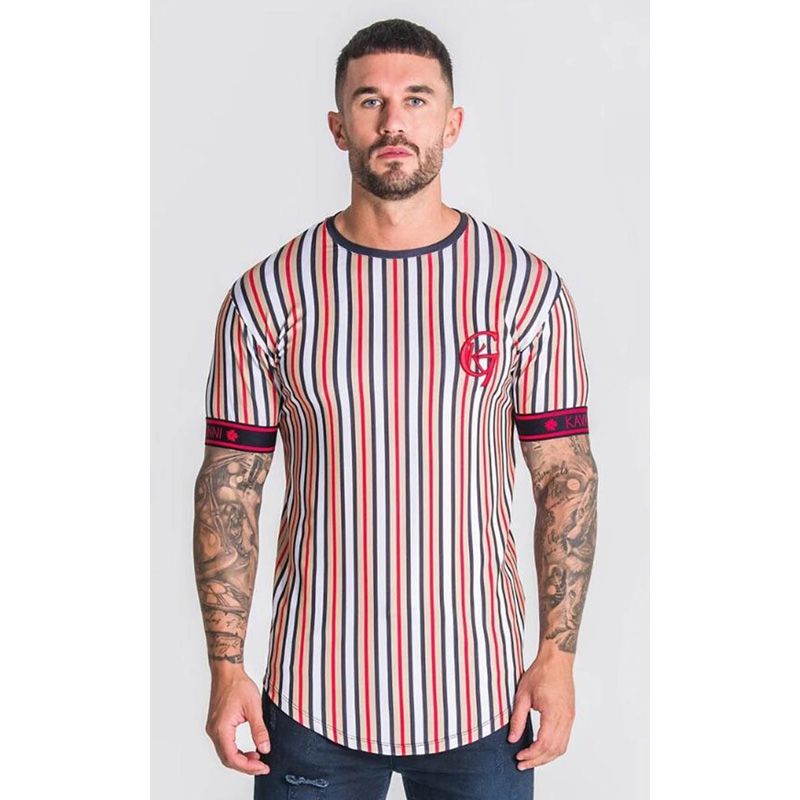 Summer New Men's Casual T-Shirt Fashion Striped Short-Sleeved Streetwear Men's Tide Brand -Hop Short-Sleeved T-Shirt top