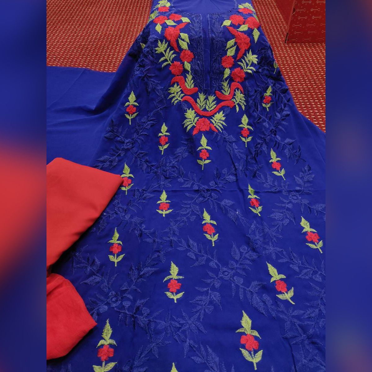 Indian Excellent Georgette/Jorjet Unstitched Embroidery and Karchupi Comfortable Salwar Kameez Three Piece for Women Shalwar Kamiz [3 piece]