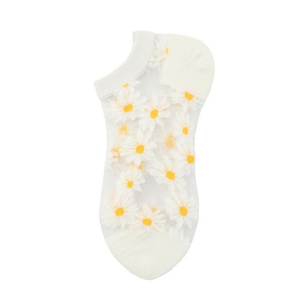 Korea New Daisy Socks Women Transparent Thin Chiffon Socks Ankle Harajuku Short Flower Funny Socks Female Streetwear Calcetines