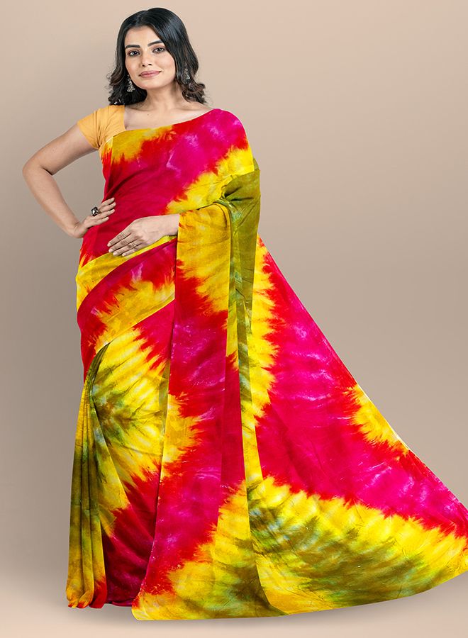 Multicolor Batik Print  12 Hand Cotton Saree  for Women