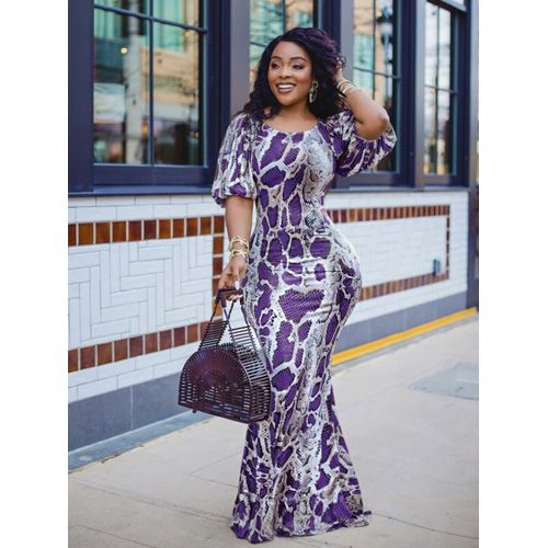 Cutubly Dress O Neck Summer Floor Length Long Sleeve Dress  Print Women Sexy  Club Party Maxi Dress