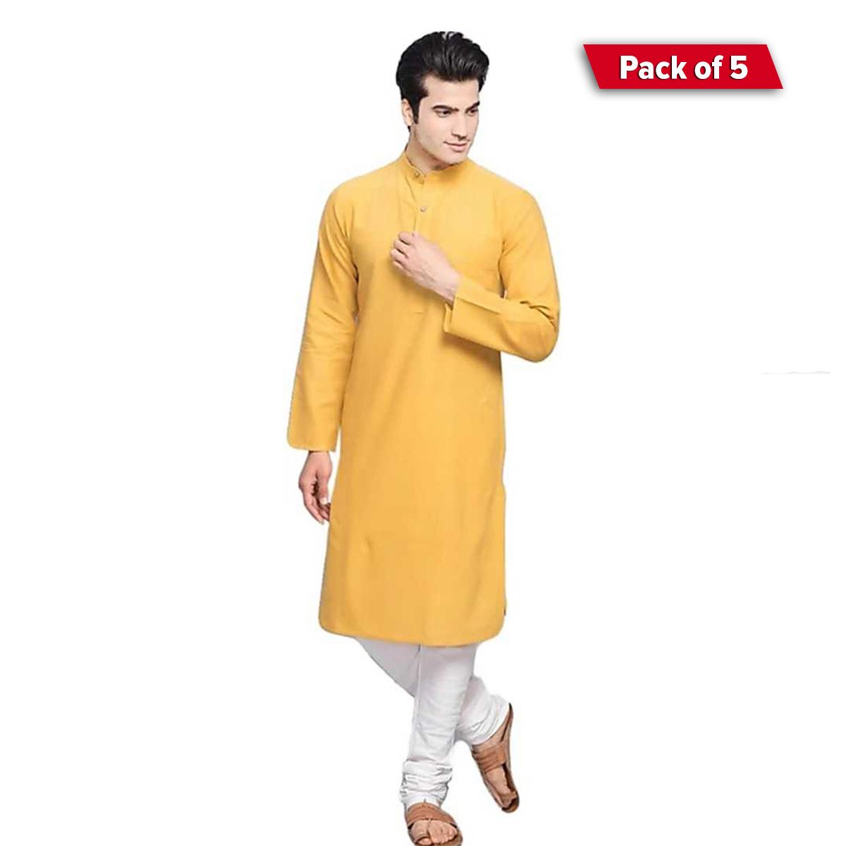 Pack of 5- Special Cotton Panjabi for Men - Orange - NZ-13010