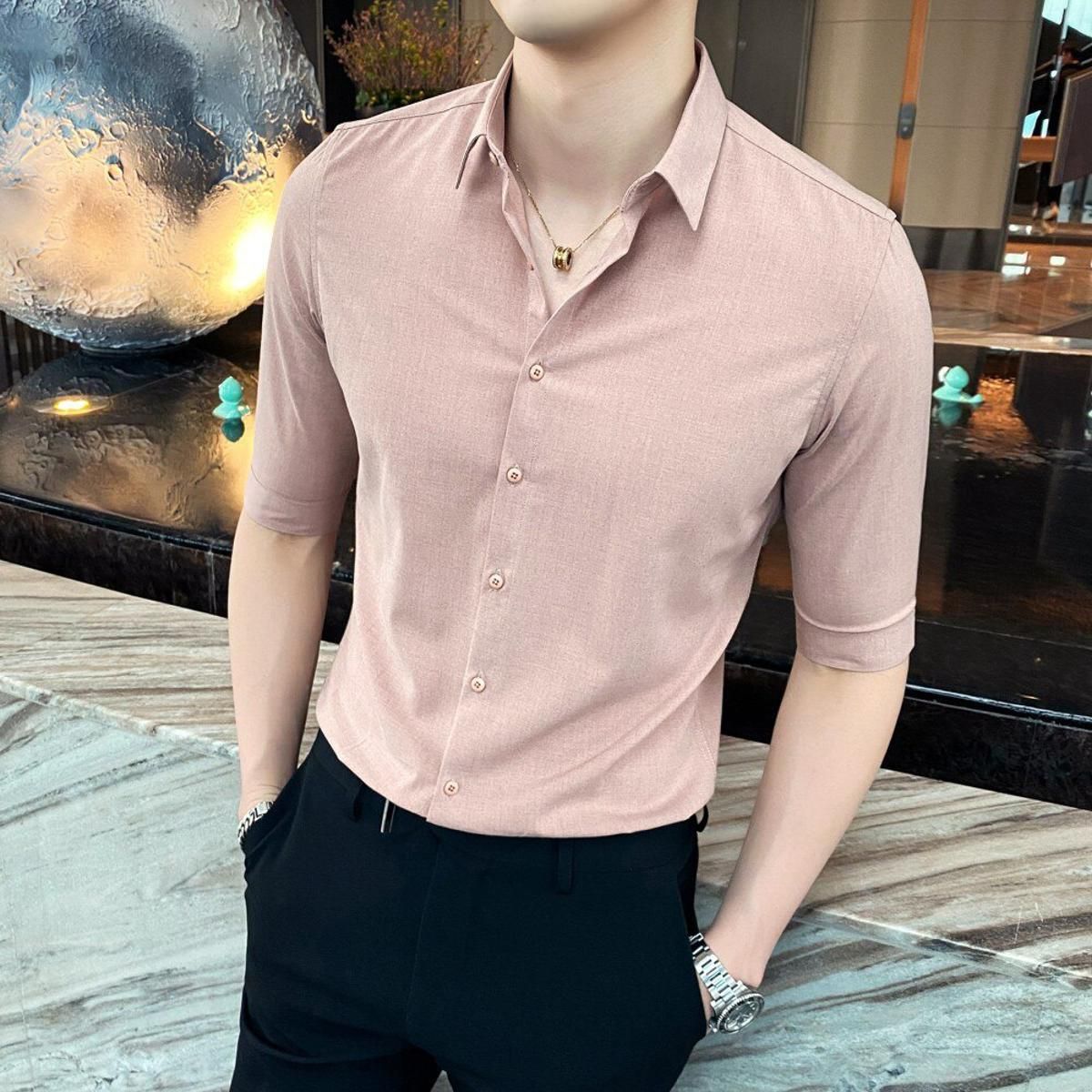 British Style Summer Office Shirt Men Fashion 2021 Half Sleeve Men Work Shirts Slim Fit Business Formal Wear Blouse Homme 5XL-M