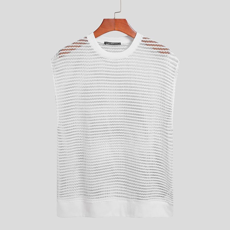 Men TaTops Mesh See Through O Neck Breathable Sleeveless Vests Summer Streetwear Casual Men Clothing S-5XL INCERUN