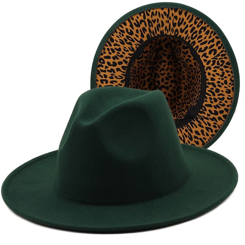 2021 New Leopard Bottom Fedora Hat Ladies New Wool Felt Hat Two Tone Jazz Hat Fedora Hat Hop Winter Wide Brimmed Hat