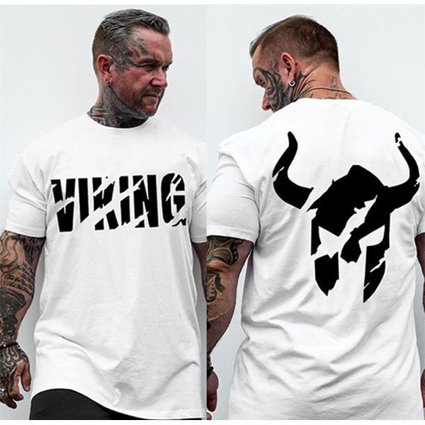 Mens Gyms Fitness Bodybuilding T-shirt Short sleeve OX Printed Cotton t shirt 2019 Newest Man Casual Fashion Tee Tops Clothing