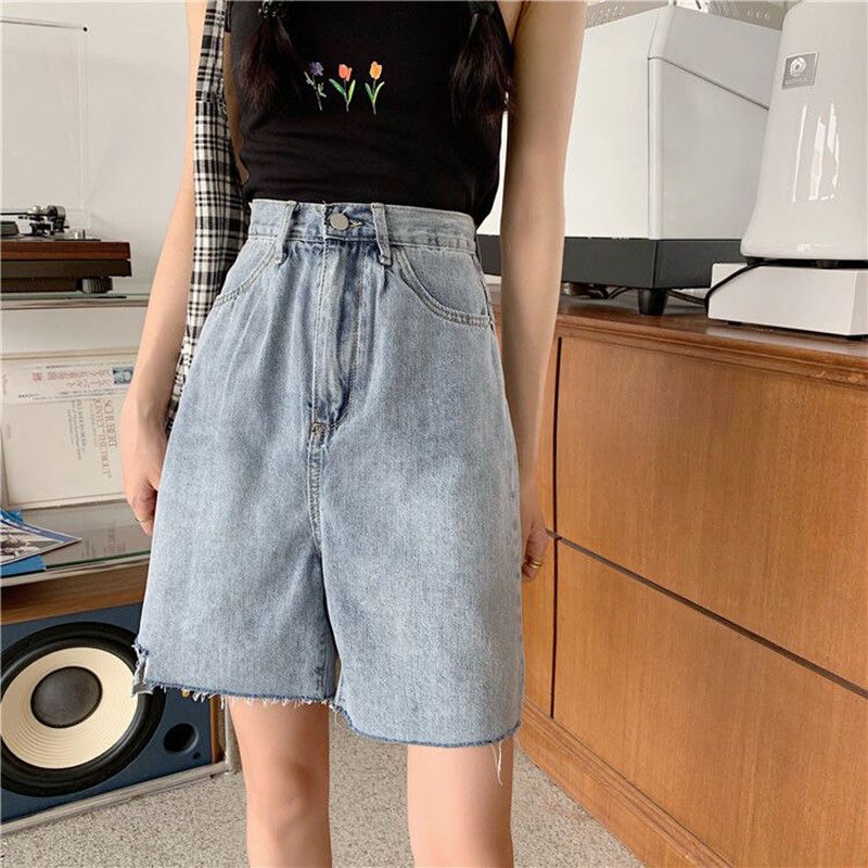 Shorts Women Classic Blue Denim BF Style High Waisted Summer Ladies Short Chic All-match Leisure Trendy Teens Street