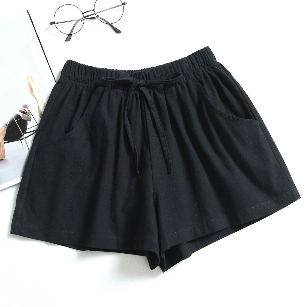Casual shorts for women Women Dratring Solid Summer Casual Beach Elastic Waist Pocketed Shorts กางเกงฮานาโกะ palazo pants