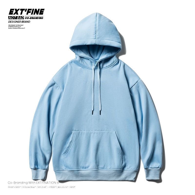 PR  Korean Men's Casual Hoodies Solid Colors Fleece Winter Hooded Sweatshirts Streetwear Man Casual Loose Hoodies Plus Size