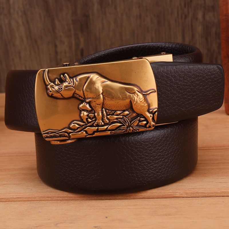 2019 rhinoceros belts for men mens belt luxury high quality big size waist strap 140 cm 150 160 170 180 110 130 automatic buckle